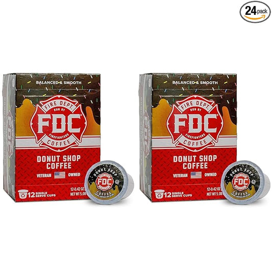 Fire Department Coffee - Gives Back to Firefighters - Donut Shop Coffee Pods - Medium Roast - Sweet & Smooth - Roasted in the USA - Veteran Owned - 24 Single Pods