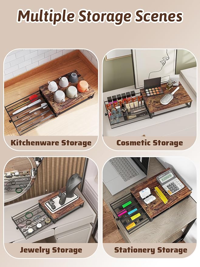 Coffee Pod Holder Counter Coffee Vertuo Capsules Storage Organizer with Sliding Drawer Compatible For 35 K-Cup Pods No Assembly Needed Rustic Brown