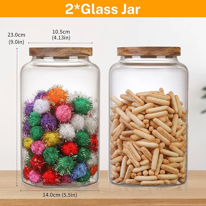 Glass Storage Jar with Lids Thicken Glass Coffee Canister Borosilicate Glass Food Containers for Spice Ground Nut Pasta Sugar Candy Tea (2800ml/94oz-2 PACK(No spoon))