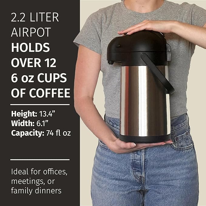 101oz Coffee Carafe Dispenser with Pump & 74oz Airpot Coffee Dispenser with Pump Bundle - 12 Hours Airpot Dispenser for Parties - Insulated Stainless Steel Coffee Urn - Air Pots for Hot Beverages