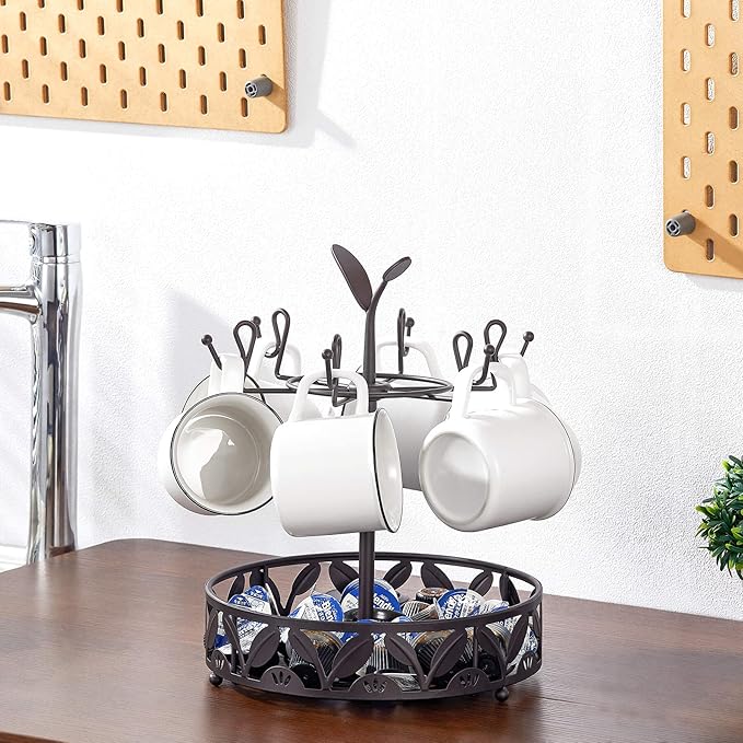 ALLCENER Mug Tree Countertop, Rotatable Mug Holder Stand with 6 Hooks for Coffee Bar Counter Cabinets and Kitchen Organizer