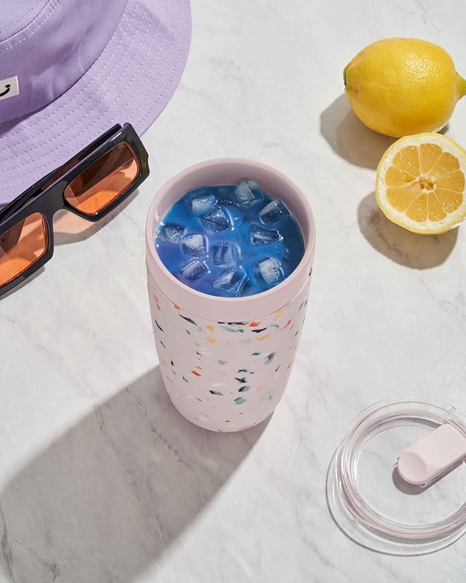 W&P Porter Insulated Tumbler 20 oz | No Metallic Aftertaste Ceramic Coated for Water, Coffee, & Tea | Wide Mouth Vacuum Insulated | Dishwasher Safe, Terrazzo Blush