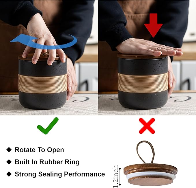 Spice Jars with Lid, Coffee Container Kitchen Food Storage Jars for Spice Sugar Tea Bag, Stackable Decorative Jars for Countertop, Black & 37 fl.oz