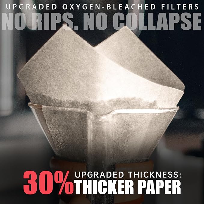 Pre-folded Cone Coffee Filters - 50 Pack, Upgraded 30% Natural Thicker Paper for Pure Taste, Compatible with CHEMEX Pour-Over Coffee Makers