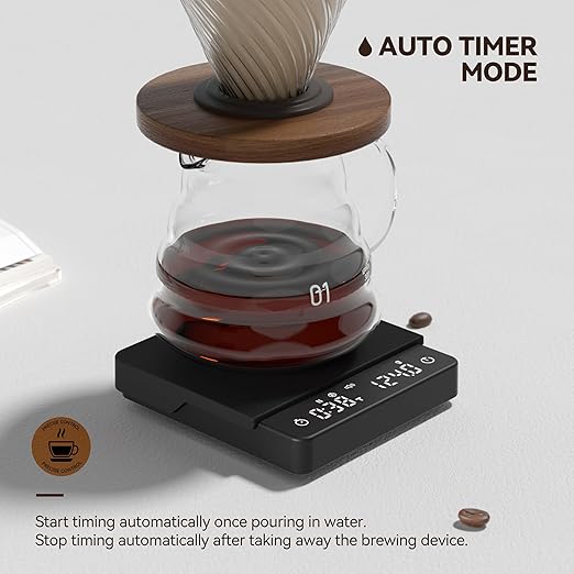 Rechargeable Coffee Scale with Auto Timing,Mini Espresso Scale with Timer, 2kg/0.1g High Precision Scale for Coffee Beans, Black