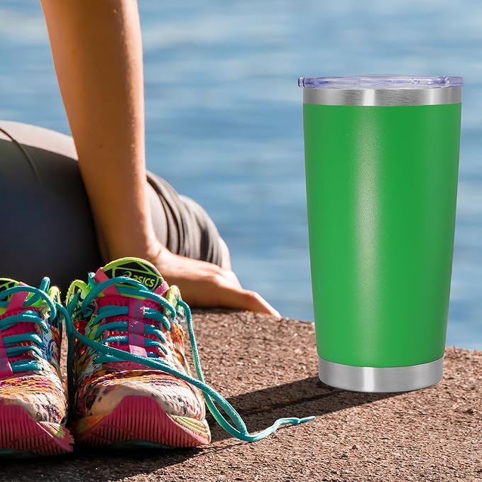 20 oz Tumbler Coffee Travel Tumblers Bulk with Lid Stainless Steel Double Wall Vacuum Insulated Mug Powder Coated Cups fit Car Cupholder for Hot and Cold - Green, 12Pack