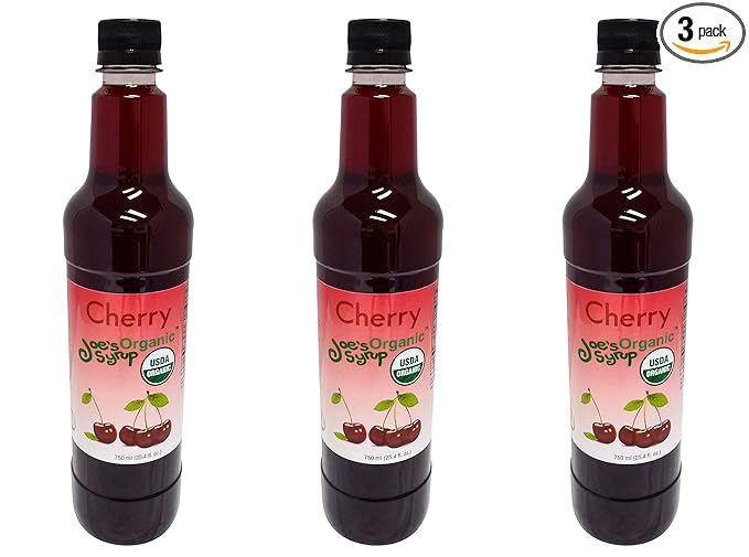 Joe’s Syrup Organic Flavored Syrup, Organic Cherry, 750 ml (3 Pack)