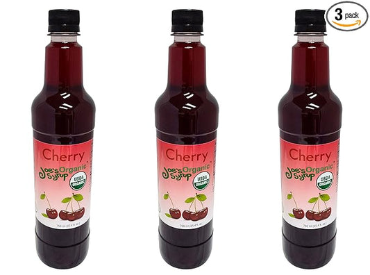 Joe’s Syrup Organic Flavored Syrup, Organic Cherry, 750 ml (3 Pack)