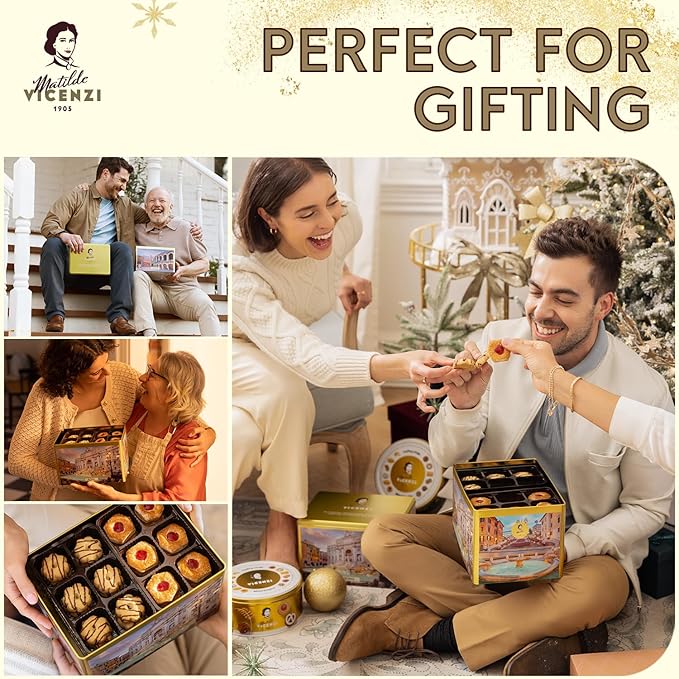 Matilde Vicenzi Millefoglie D'Italia Cookie Tin - Imported Assortment of Italian Butter Cookies & Crispy Tea/Coffee Pastries, Kosher Dairy - Gift Box for Thanksgiving, Holiday Gifting - 13.76oz (390g)