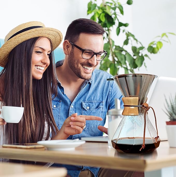 AGOGO Pour Over Coffee Maker Glass - 6/8/10 Cup Barista Kit with 304 Stainless Filter for Home, Office, Camping, Cafes - Easy Clean Coffee Dripper Set (Rag&Brush Included) (10 Cup/34 oz-Diamond Shape)