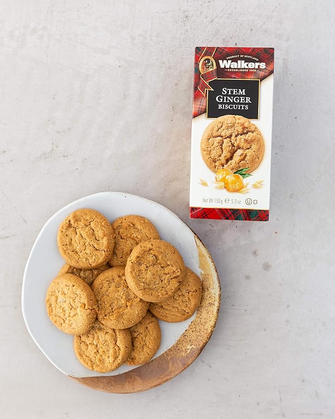 Walker's Shortbread Stem Ginger Biscuits, Scottish Cookies, 5.3 Oz (Pack of 6)