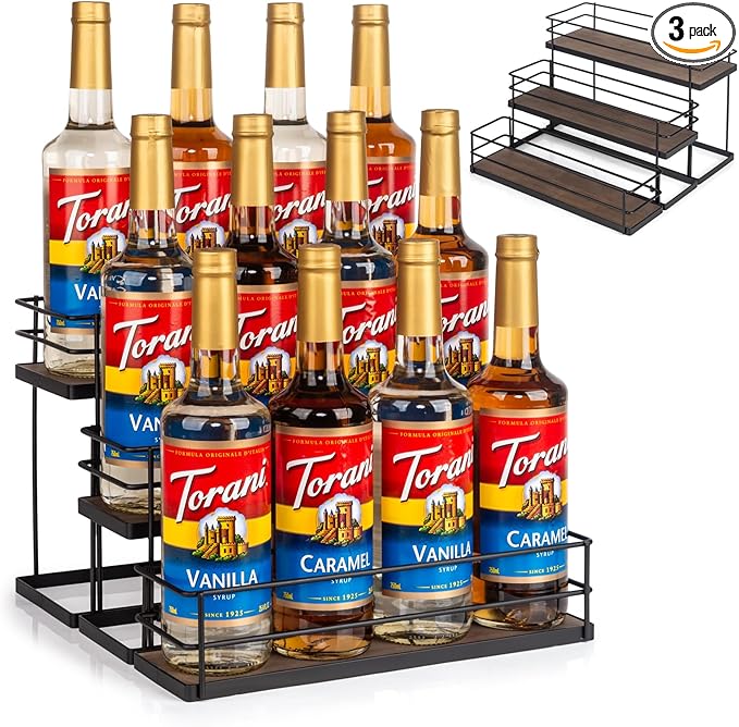 12 Bottle Capacity Coffee Syrup Organizer 3 Tier Coffee Syrup Stand Shelf for Coffee Bar Kitchen Small Wine Rack for Bar Family Storage for Syrup Wine Dressing