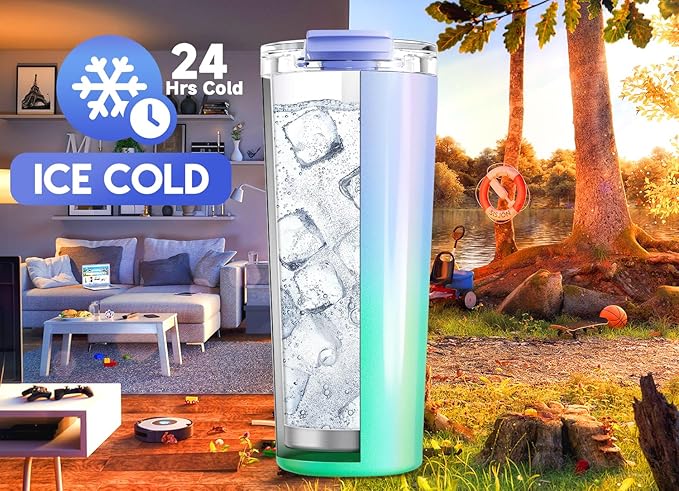 Meoky 24 oz Travel Coffee Mug with Leak-proof Lid, Stainless Steel Insulated Coffee Tumbler, Keeps Hot for 8 Hours or Cold for 24 Hours, Fits in Car Cup Holder (Fairyland)