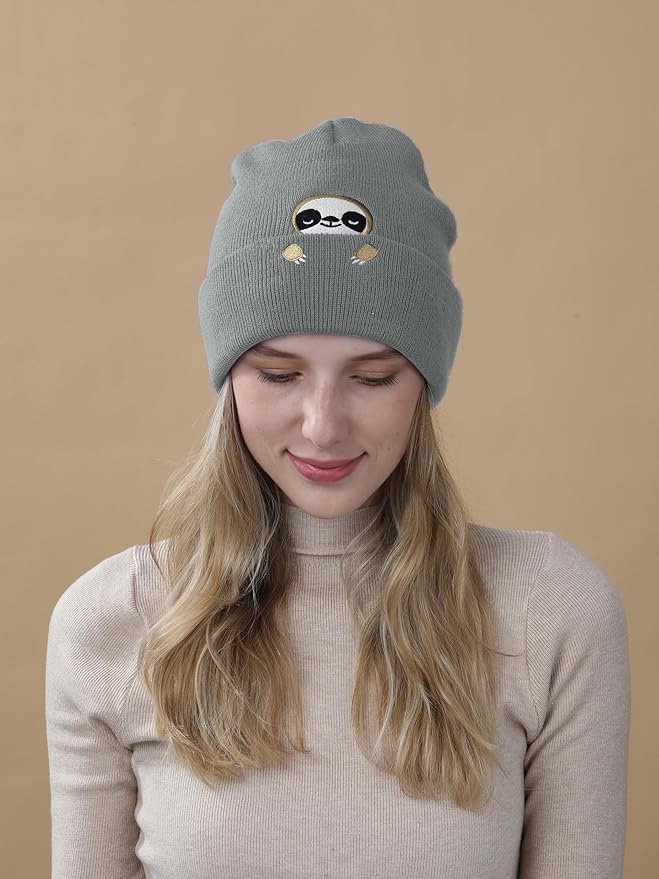 Sloth Gifts Hat Beanie for Women Men Coffee Lover Animal Funny Sloth Themed Accessories Related Decor Stuff
