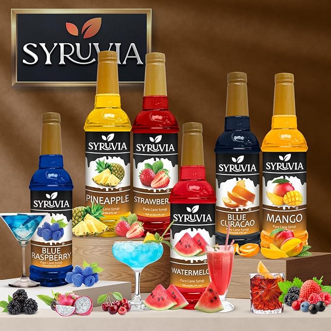 Syruvia Blackberry Syrup, Flavored Syrup for Drinks, Cocktails, Lemonades, Iced Teas, and Desserts – 25.4 fl oz, With Pump