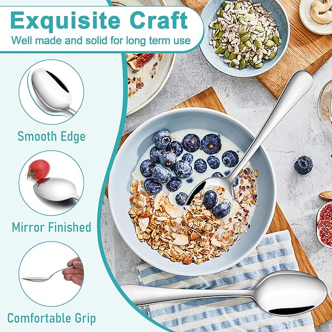 TeamFar Teaspoon Set of 24, 6.7 Inch Stainless Steel Mini Tea Spoons, Small Spoon Silverware for Coffee Tea Soup Dessert, Non-Toxic & Heavy Duty, Mirror Polished & Dishwasher Safe