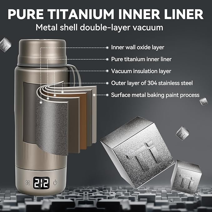 Pure Titanium Travel Kettle,Dual Voltage Portable Electric Kettle 110V-240V Smart Small Water Boiler for Tea & Coffee,12 Temperature Control,Auto Shut Off & Boil Dry Protection (Gray,380ML)