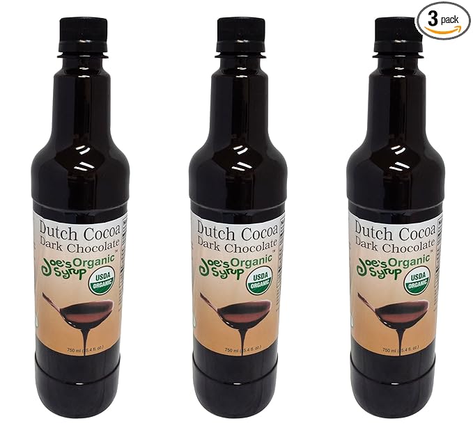 Joe’s Syrup Organic Flavored Syrup, Organic Dutch Cocoa Dark Chocolate Sauce, 750 ml (3 Pack)