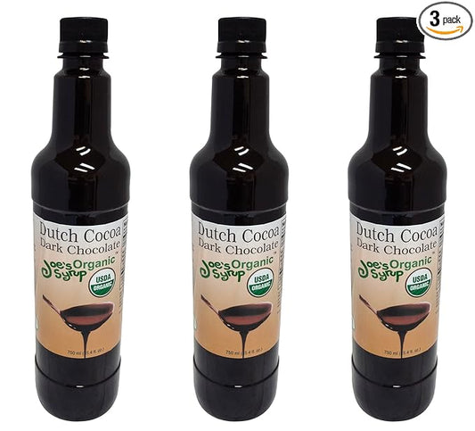 Joe’s Syrup Organic Flavored Syrup, Organic Dutch Cocoa Dark Chocolate Sauce, 750 ml (3 Pack)