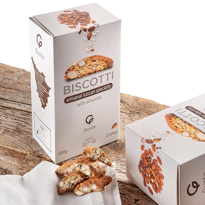 Gusta Authentic Biscotti Cookies Made in Tuscany, Italy - Classic Almond - Original Two Bites Size - All Natural Ingredients - Fresh & Genuine Italian Dessert Treats - 17.64oz