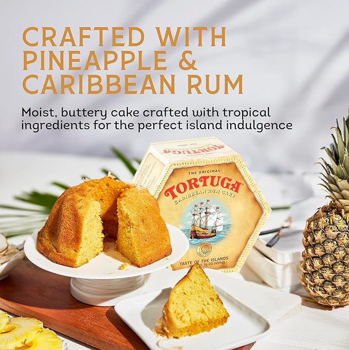 TORTUGA Caribbean Pineapple Rum Cake - 16 oz Caribbean Pineapple Rum Cakes - The Perfect Premium Gourmet Gift for Stocking Stuffers, Gift Baskets, and Christmas Gifts - Great Snack Cakes for Delivery