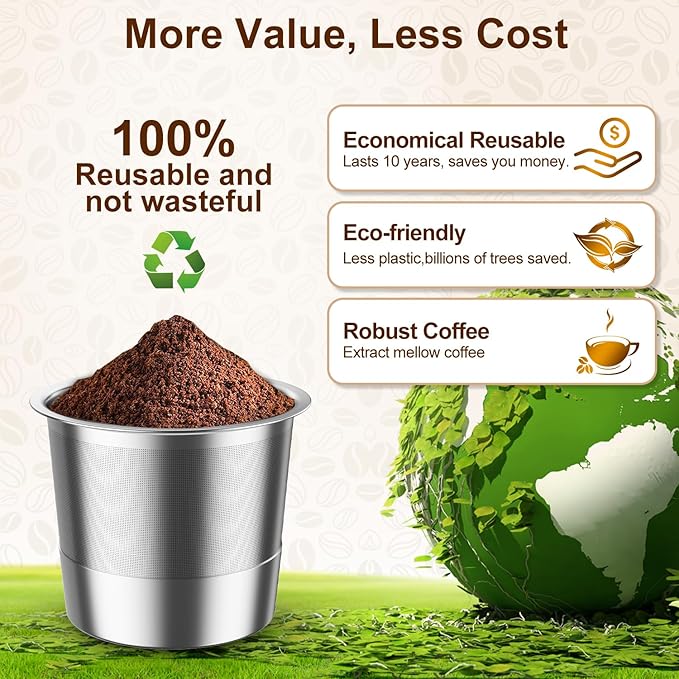 RETHONE Reusable K Cup for Keurig: Stainless Steel K Cup Coffee Pods Compatible with Keurig 1.0 & 2.0 Coffee Makers Machine, BPA-Free Refillable Coffee Filters with Tight Seal, Easy to Clean