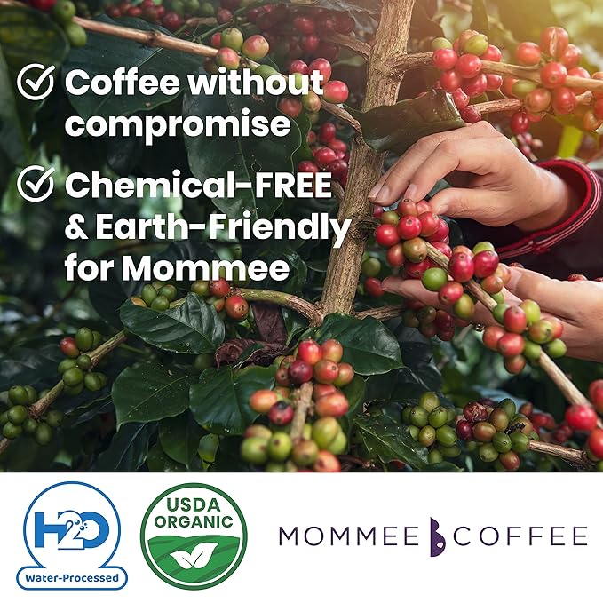 Mommee Coffee - Quarter Caf | Low Acid, Organic, Fair Trade, Water Processed | Whole Bean, 22oz.