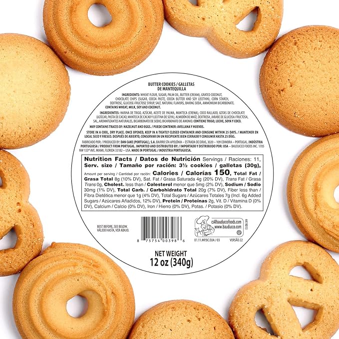 Bauducco Butter Cookies Tin - Convenient Sorted Butter Cookies in a Tin - Delicious Sweet Snack or Gift - 12 oz. (1 Tin) (Pack of 3)