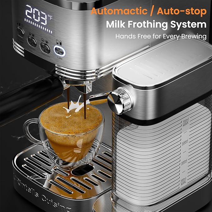 Espresso Machine 20 Bar Temperature Control LED Display Expresso Machine for Home with Automatic Milk Frother for Cappuccino Latte