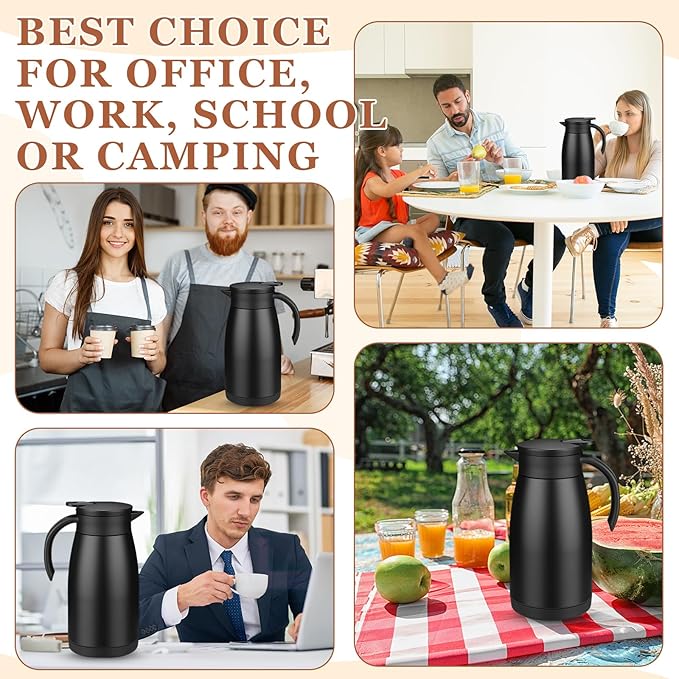 Norme 2 Pcs Thermal Coffee Carafe Insulated Stainless Steel Coffee Carafe for Hot Liquid Vacuum Thermal Pot Creamer Pitcher Dispenser with Brushes Keeping Hot Water Milk(Black,34 oz)