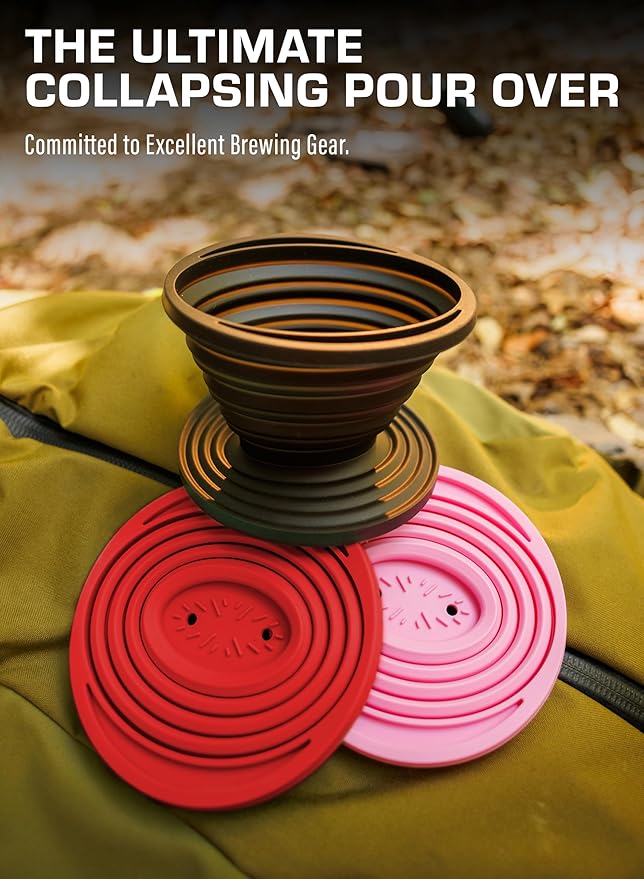 COLETTI Sierra Camping Pour Over Coffee Dripper — Collapsible Pour Over Coffee Dripper — Includes Pack of Paper Filters [Red, Pack of 1]