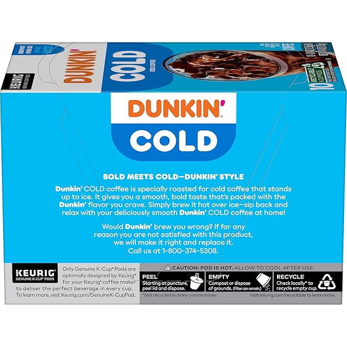Dunkin’ Cold Iced Coffee, Keurig K-Cup Pods, 10 Count Box