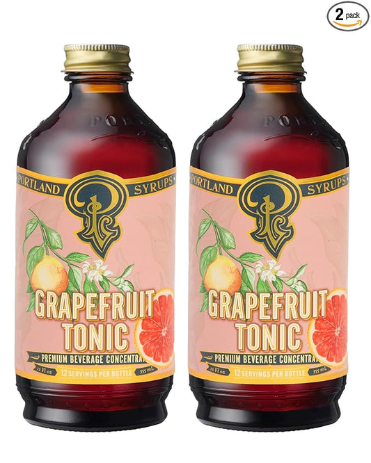 Portland Syrups Grapefruit Tonic Syrup - Refreshing Citrus Flavor - Premium Beverage Concentrate for Cocktails, Mocktails, Tea, and More - 12 oz with 12 Servings (Pack of 2)