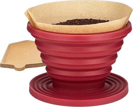 COLETTI Sierra Camping Pour Over Coffee Dripper — Collapsible Pour Over Coffee Dripper — Includes Pack of Paper Filters [Red, Pack of 1]