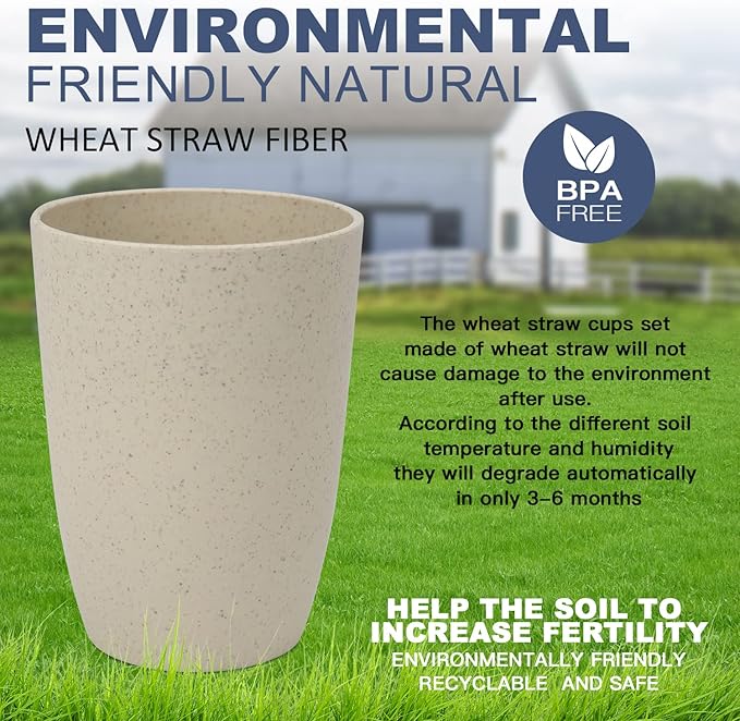 Homienly Wheat Straw Cups Alternative to Plastic Cups - Set of 6 Unbreakable Drinking Cup Reusable Dishwasher Safe Water Glasses Cups for Kitchen Tumblers Kitchen Essentials(20 OZ)