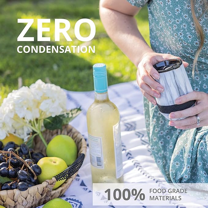 Elemental Recess Wine Tumbler - Triple Wall Insulated Stainless Steel Coffee Mug for Hot & Cold Drinks - Portable Cup with Shatterproof Sip Lid for Camping, Outdoor & Travel - 10oz - White Marble