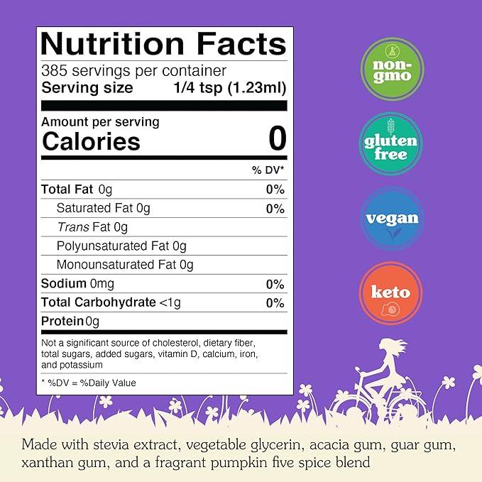 NuNaturals Stevia Syrup, Sugar-Free Sweetener, Plant-Based Sugar Substitute, Zero Calorie, Pumpkin Spice, 16 oz