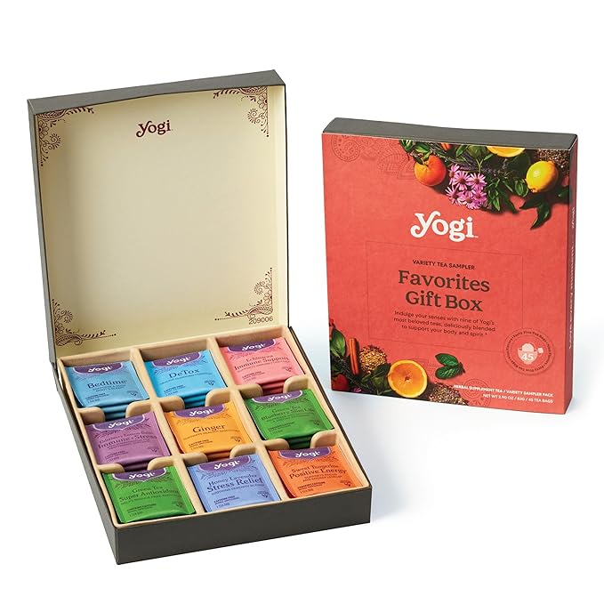 Yogi Organic Tea Sampler Gift Box (45 Tea Bags) Assorted Delicious Wellness Blends - 9 Favorite Herbal, Green & Black Varieties
