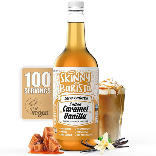 Skinny Food Co Salted Caramel Vanilla Syrup Zero Calorie 35 Fl Oz - Sugar Free Coffee Syrups for Tea, Hot Chocolate, Baking, Protein Drinks - Vegan, Gluten-Free & Fat-Free - Syrups For Coffee Drinks