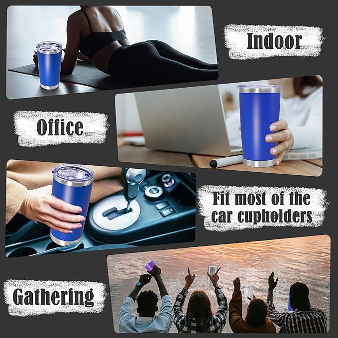 20 oz Tumbler Coffee Travel Tumblers Bulk with Lid Stainless Steel Double Wall Vacuum Insulated Mug Powder Coated Cups fit Car Cupholder for Hot and Cold - Dark Blue, 4Pack