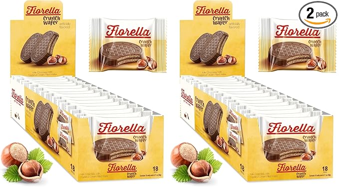 Fiorella Crunch Wafer Cookies - Delicious Chocolate Covered Crispy Thin Wafers with Layers of Hazelnut Cream Filling, Individually Wrapped, Perfect for Snacks, (Pack of 36)