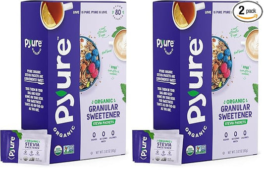 Pyure Organic Stevia Packets | Granulated Sugar Packets - White Sugar Substitute | Zero Carb, Zero Sugar, Zero Calorie Sweetener Packets | Plant-Based Stevia Packets for Keto Coffee | 80 Count