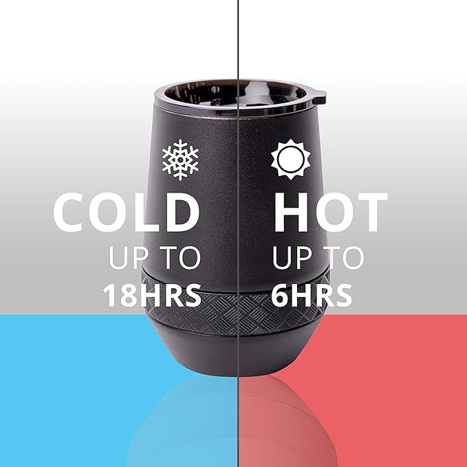 Elemental Recess Wine Tumbler - Triple Wall Insulated Stainless Steel Coffee Mug for Hot & Cold Drinks - Portable Cup with Shatterproof Sip Lid for Camping, Outdoor & Travel - 10oz - Black