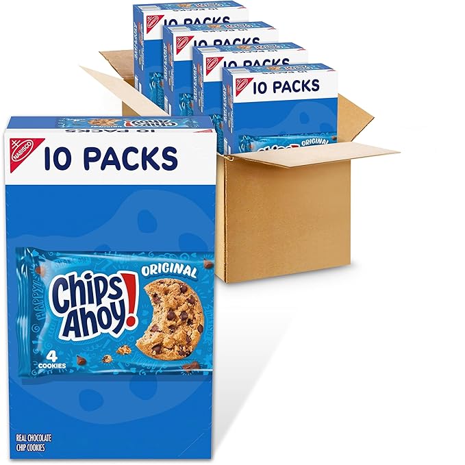 CHIPS AHOY! Original Chocolate Chip Cookies, 40 Snack Packs (4 Cookies Per Pack, 4 Boxes)