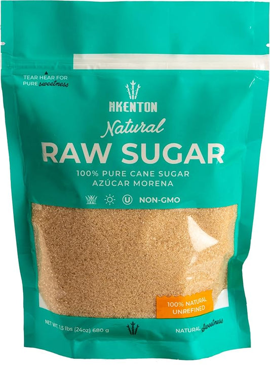 Akenton Natural Raw Cane Sugar, 1.5 Pound Resealable Bag | 100% Natural, Unprocessed, Unbleached, Unrefined Sugar | Gluten-Free, Vegan, Kosher | Non-GMO Project Verified