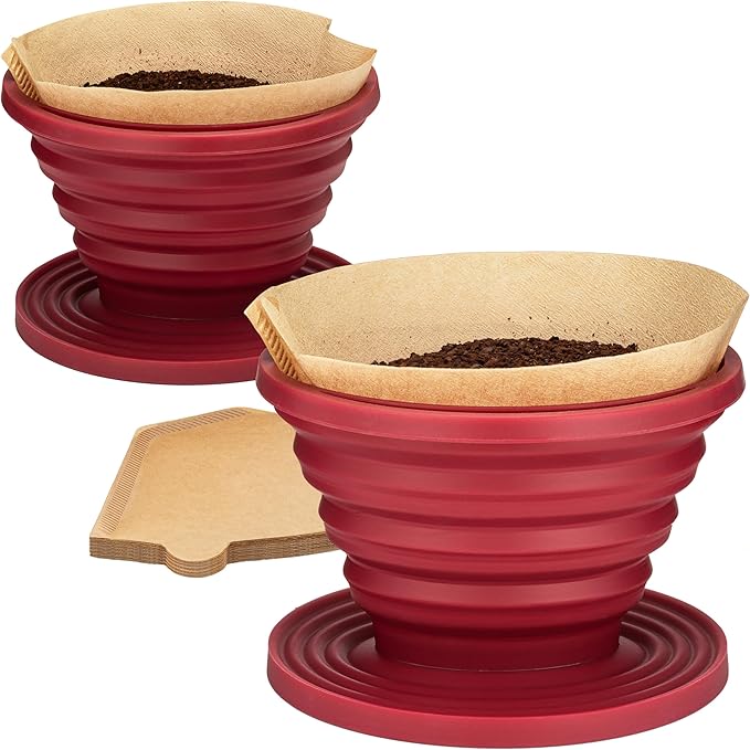 COLETTI Sierra Camping Pour Over Coffee Dripper — Collapsible Pour Over Coffee Dripper — Includes Pack of Paper Filters [Red, Pack of 2]