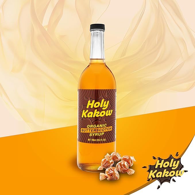 Holy Kakow Organic Butterscotch Syrup - Coffee Syrup, Liquid Sugar Coffee Flavoring Syrup, Cane Sugar Syrup, Liquid Sugar for Iced Coffee, Butterscotch Syrup for Coffee, All-Natural, Non-GMO - 750 ml