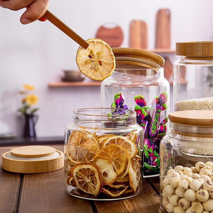 30 oz/900 ml Glass Storage Canister with Airtight Lid, Clear Decorative Container Jar for Coffee, Spice, Candy, Salt, Cookie, Condiment, Pepper, Sugar, Overnight Oats - Medium