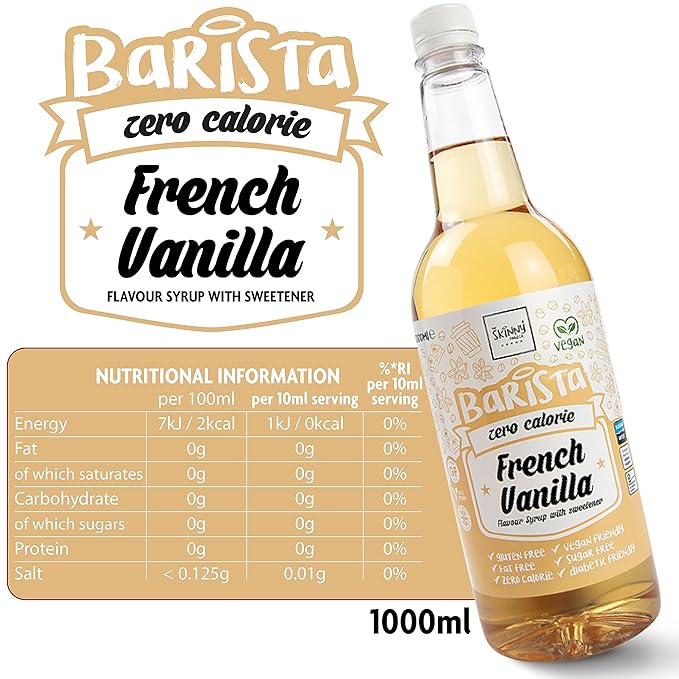 Skinny Food Co French Vanilla Coffee Syrup - Sugar Free 35 Fl Oz - Zero Calorie Coffee Syrup For Coffee, Tea, Hot Chocolate, Fruit, Protein Drinks - Vegan-Friendly, Gluten-Free & Fat-Free