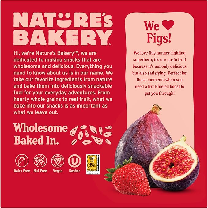 Nature's Bakery Whole Wheat Fig Bars, Strawberry, Real Fruit, Vegan, Non-GMO, Snack bar, 6 boxes with 6 twin packs (36 twin packs)